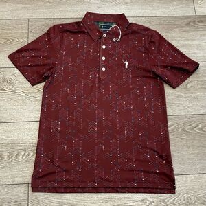 William Murray Golf Polo Mens Small Herringbone Maroon Golf Club Print Polo NWT